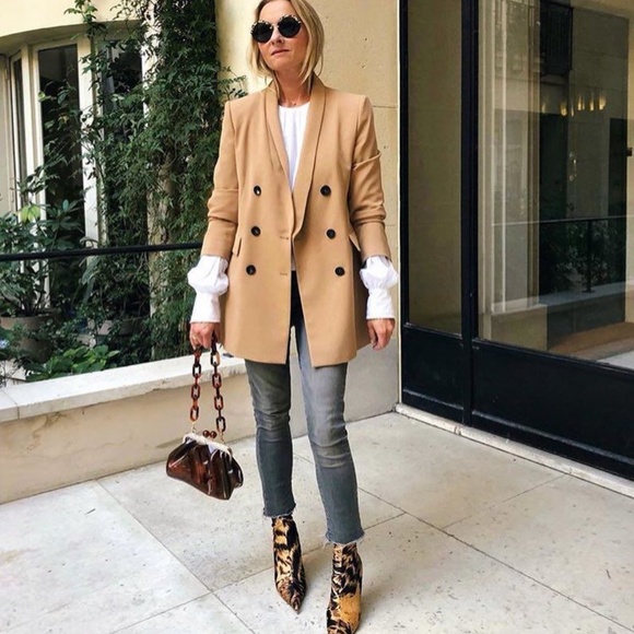 NWT Zara Camel Oversized Long Blazer with Tuxedo Collar - Picture 1 of 12